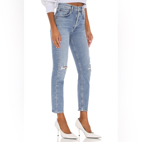 Agolde Denim Women’s Riley High Rise Distressed Straight Crop Jeans Whiplash 30 - Picture 4 of 14